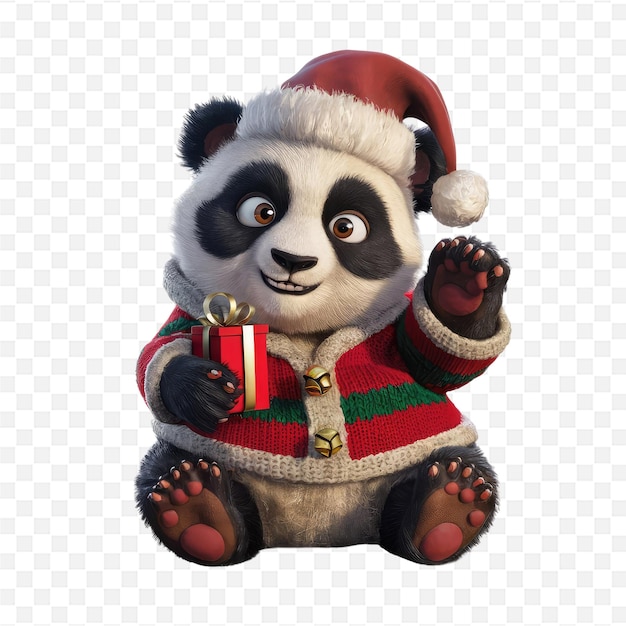 PSD a stuffed panda bear wearing a santa hat holding a present