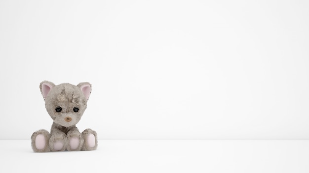 Stuffed puppies on white room with copyspace