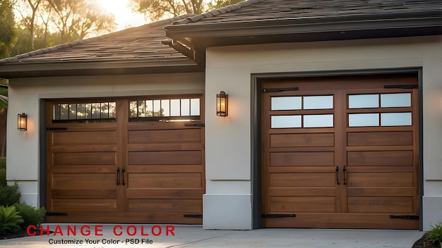 A stunning closeup of a modern garage door design bright sunny day