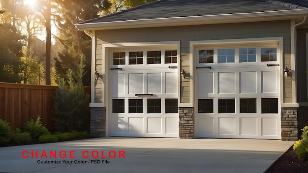 A stunning closeup of a modern garage door design bright sunny day