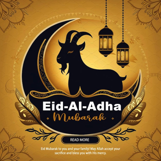 PSD a stunning stylized graphic design celebrating eid al adha features a central dark blue goat