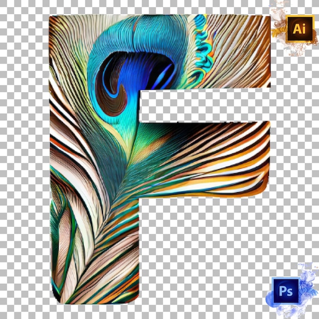 PSD stylish alphabet letter a to z peacock feather letter design f