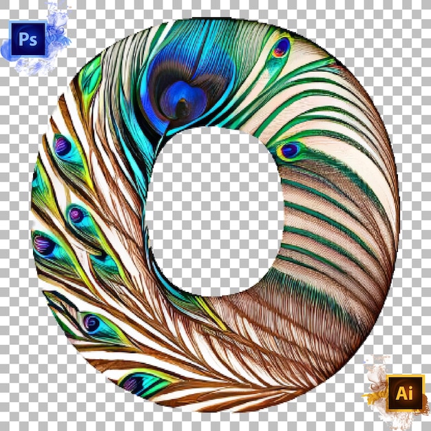 PSD stylish alphabet letter a to z peacock feather letter design o