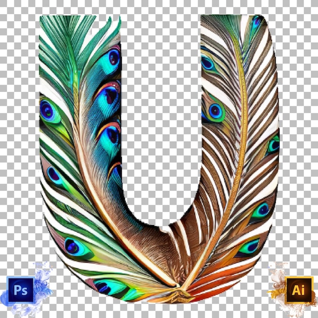 PSD stylish alphabet letter a to z peacock feather letter design u