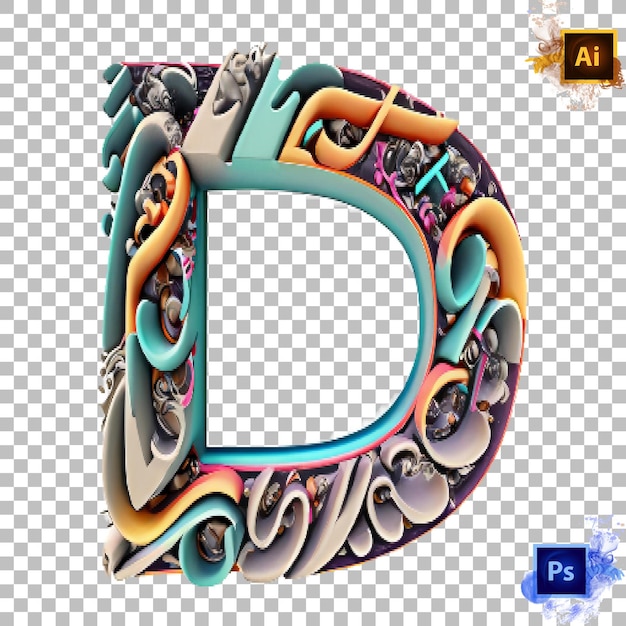 PSD stylish alphabet letter a to z trippy 3d letter design d