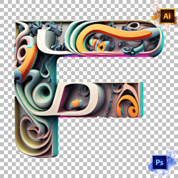 PSD stylish alphabet letter a to z trippy 3d letter design f