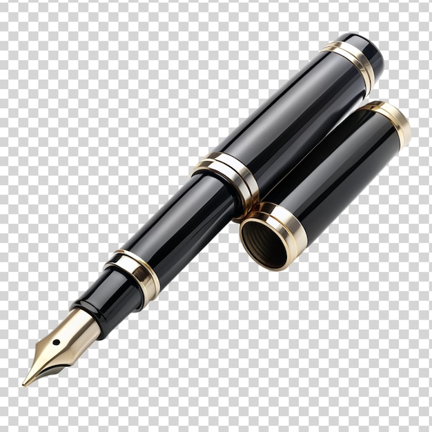 Stylish black fountain pen isolated on transparent background