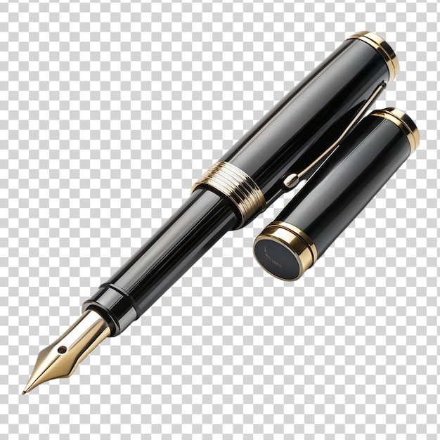 Stylish black fountain pen isolated on transparent background