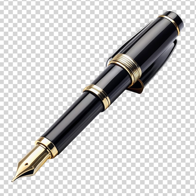 Stylish black fountain pen isolated on transparent background