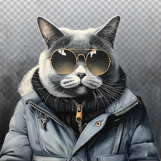 PSD stylish cat in jacket and sunglasses smiling