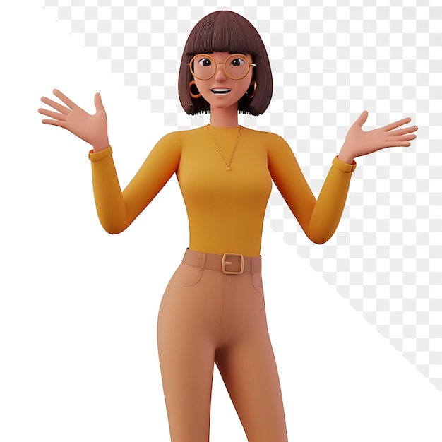 Stylish female character in cartoon style greeting pose