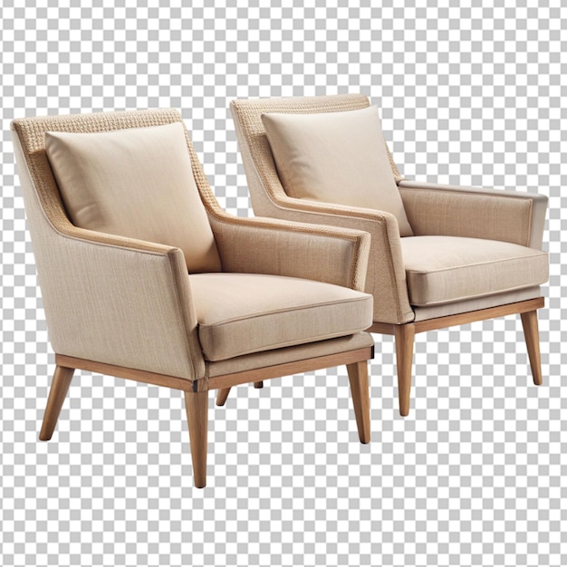 PSD stylish furniture lounge beige chairs cutout on transparent background