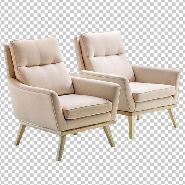 PSD stylish furniture lounge beige chairs cutout on transparent background