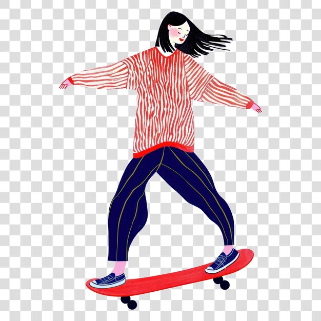 PSD stylish girl skateboarding illustration