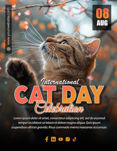 PSD stylish international cat day editable flyer design