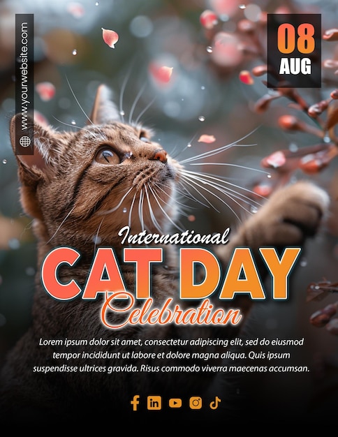 PSD stylish international cat day editable flyer design