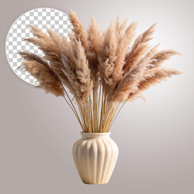 Stylish modern dried flower arrangement in cylindrical vase as home decoration 3D Rendering on transparent background