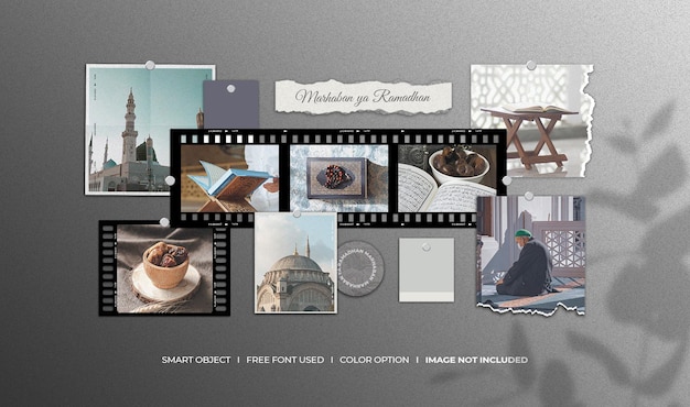 Stylish moodboard collage mockup with shadow overlay