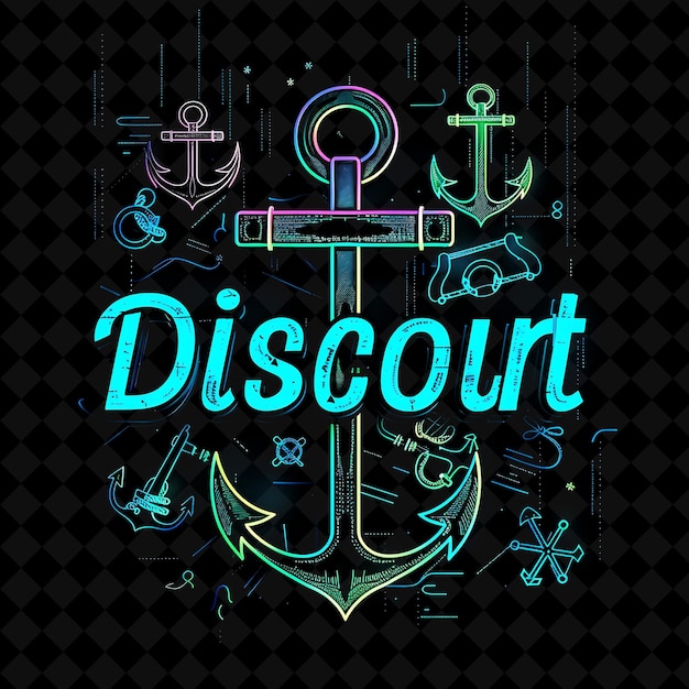 Stylish Neon Sheen of Discount Text With Neon Navy Blue and PNG Y2K Decorative Sale Post Designs