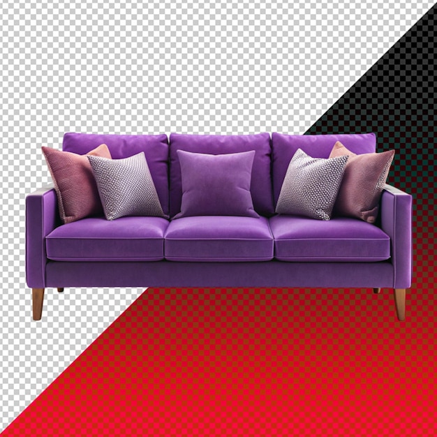 PSD stylish purple couch and pillow on transperent background