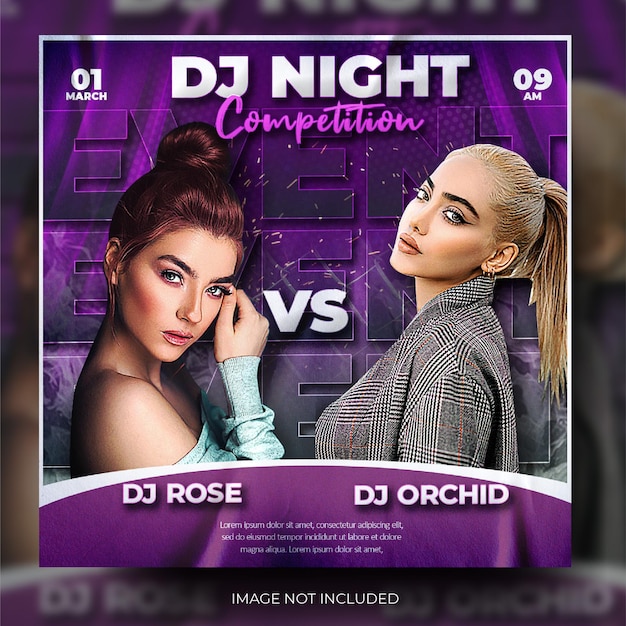 stylish purple music dj battle competition poster banner social media post feed