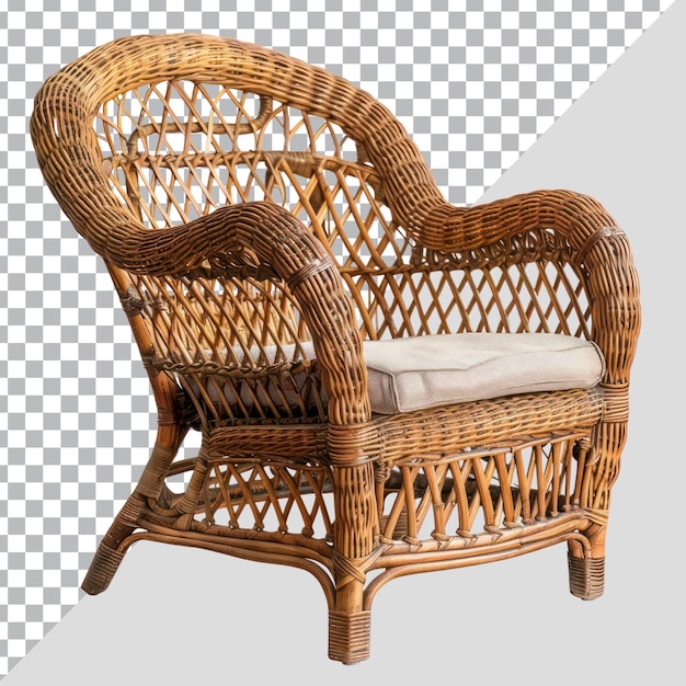 Stylish Rattan and Straw Chair isolated on transparent background