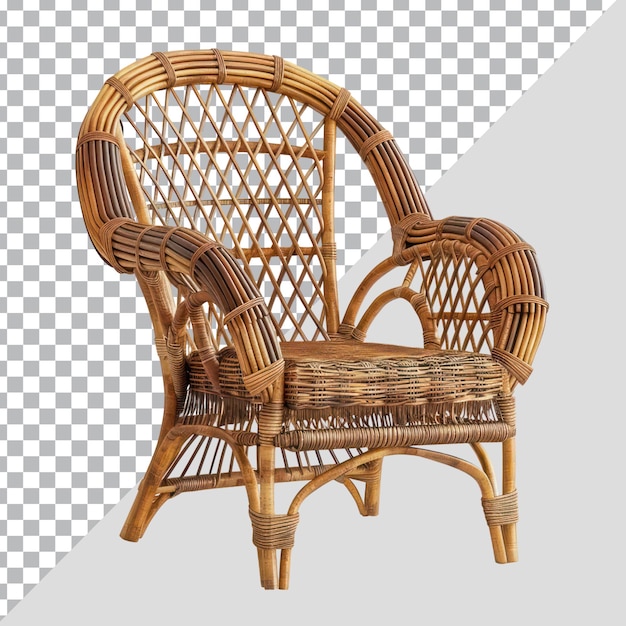 PSD stylish rattan and straw chair isolated on transparent background