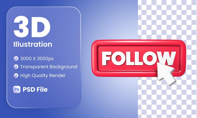 Stylized 3D Follow Button Illustration with Square Background