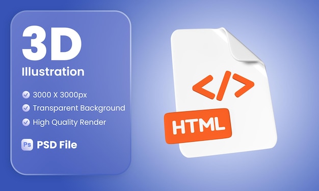 PSD stylized 3d html file illustration design side view