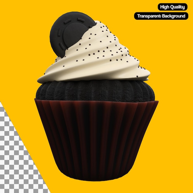 Stylized Cupcake with Cookies and Cream 3D Illustration. PSD transparent background