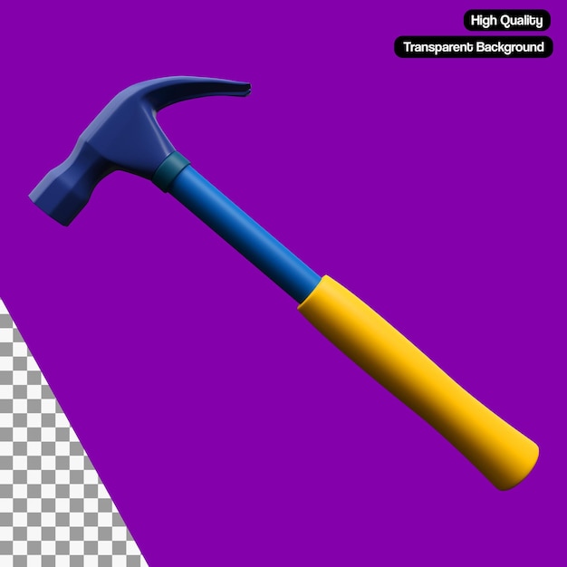 Stylized Hammer 3D Illustration. PSD transparent background