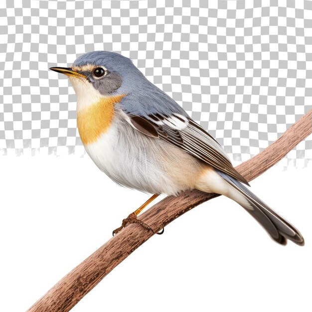 PSD subalpine warbler male sylvia cantillans perched on the branch of a tree on a uniform background isolated on transparent background