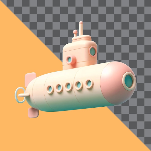 PSD submarine illustration in 3d cartoon style