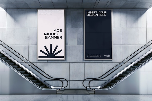 Subway poster mockup near escalator