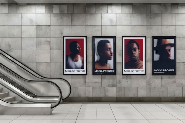 Subway poster mockup near escalator