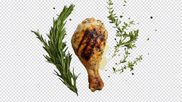 PSD a succulent grilled chicken drumstick highlights the aromatic herbs of rosemary and thyme