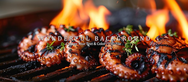 Succulent Grilled Octopus Tentacles Over Open Charcoal Flame