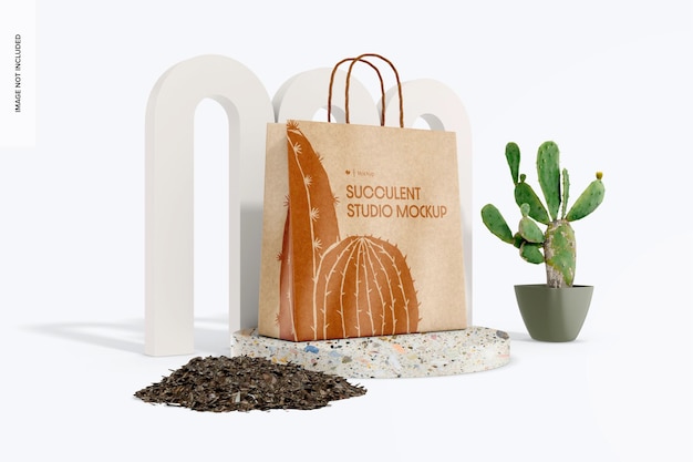 Succulent Paper Bag Mockup Side View