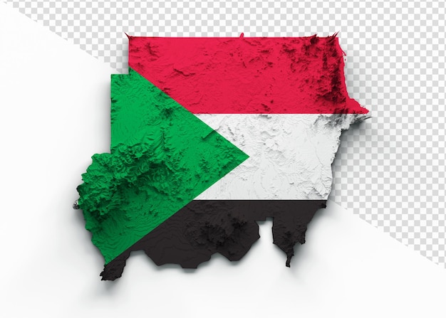 Sudan Map Sudan Flag Shaded relief Color Height map on isolated Background 3d illustration