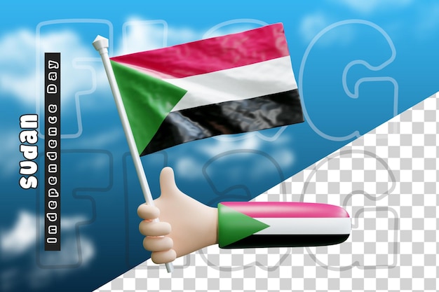 Sudan waving flag on holding hand or Sudan flag on holding hand