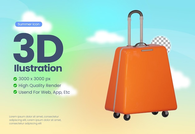 suitcase 3d illustration icon with summer theme