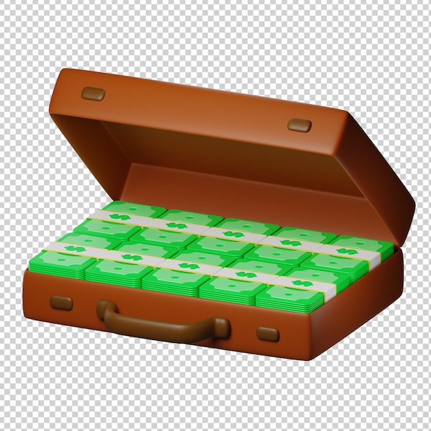 Suitcase full of banknote money 3d illustration