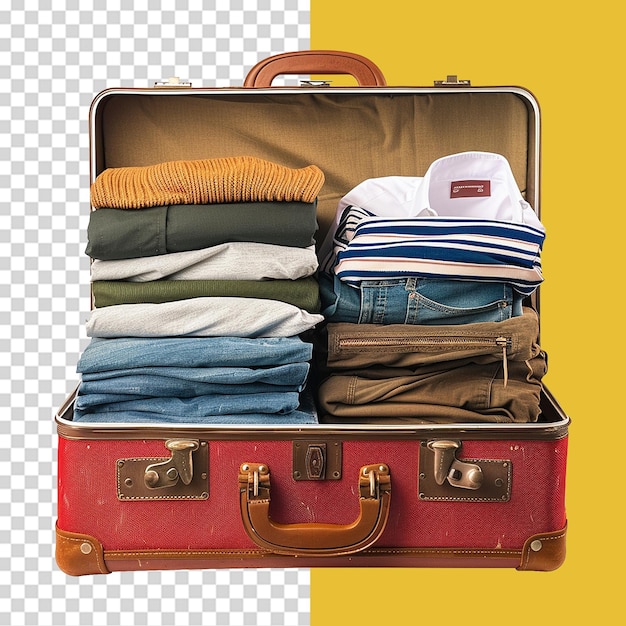 a suitcase with a red cap and a white shirt on it