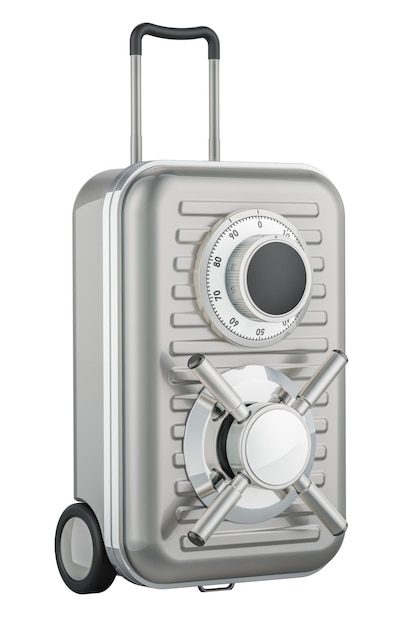 PSD suitcase with safe combination lock baggage insurance concept 3d rendering isolated on transparent background