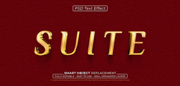 Suite gold text editable 3D style text effect