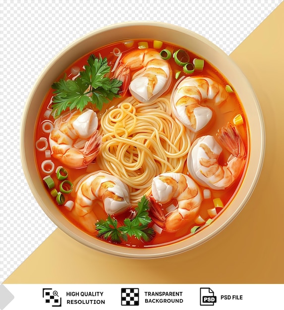 suki in broth mixed sea food with vermicelli and vegetable garnish in a bowl png