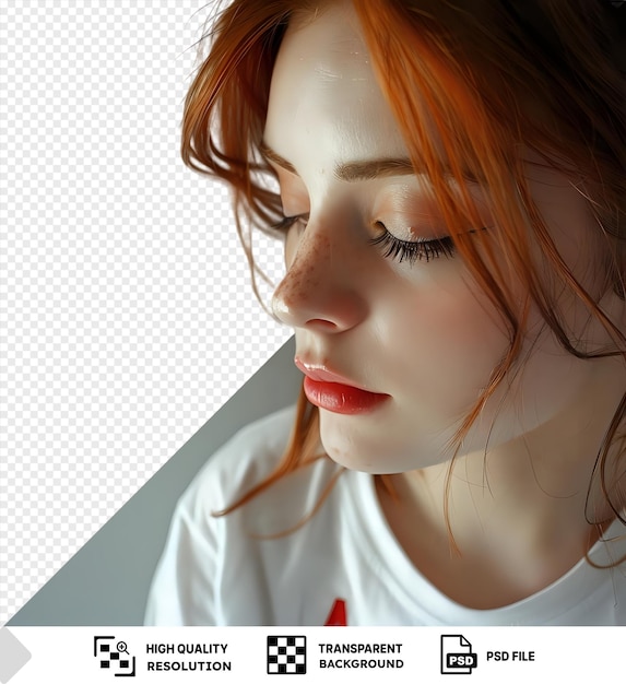 PSD summary psd of a girl with red hair white shirt with x small nose brown eye and brown eyebrow