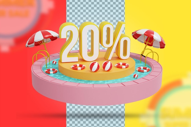 Summer 20 percent discount offer in 3d rendering