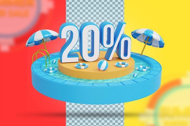 Summer 20 percent discount offer in 3d rendering