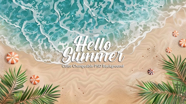 Summer Background with tropical beach palm trees sea wave and white sand in PSD file